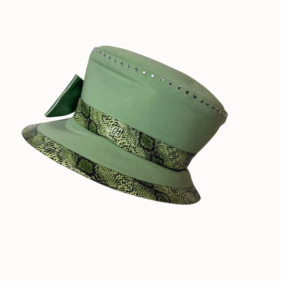 Lisa Rene Green Church Hat VTG Satin Wide Brim Derby Statement Fashion Headpiece main image 13